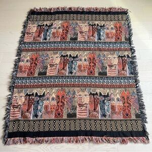 Vintage 90s Y2K laurel burch kitty cats fringe colorful tapestry throw blanket